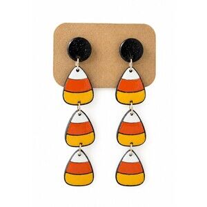 Halloween Candy Corn Acrylic Glitter Triple Drop Dangle Earrings Spooky Cute NEW